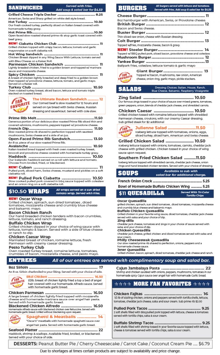 Menu – Buster's Sports Bar and Restaurant